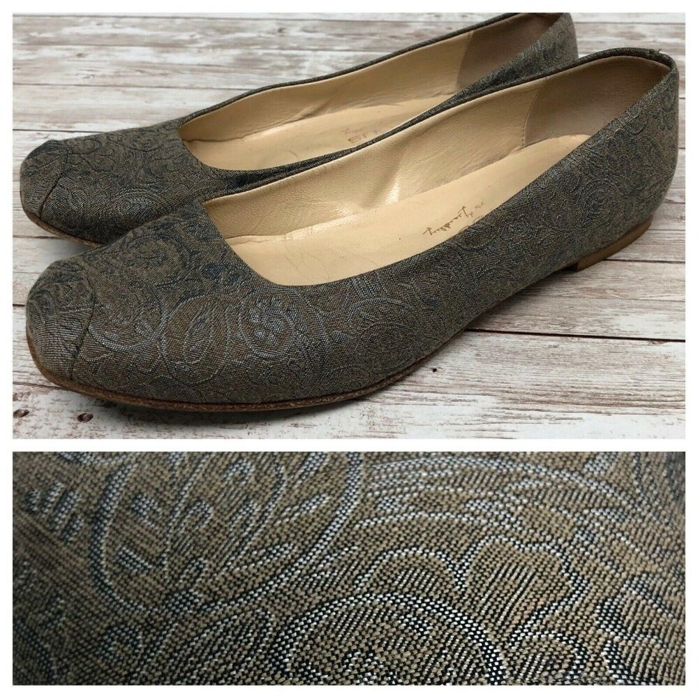 6.5 M Marchez Vous Italy XO Yeardley Paisley Brocade Blue Gray Ballet Flat Shoes